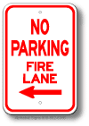 No Parking Fire Lane Left Arrow Sign