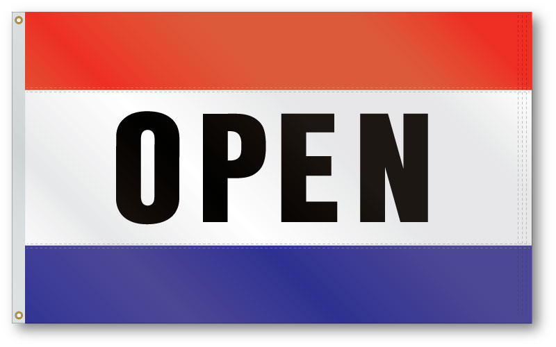 Open Message Flag, 36 x 60, Three Panels, Red White and Blue, 200 Denier Nylon, Lock Stitch