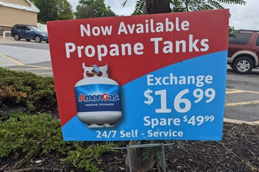 custom corrugated yard sign with stake advertising propane