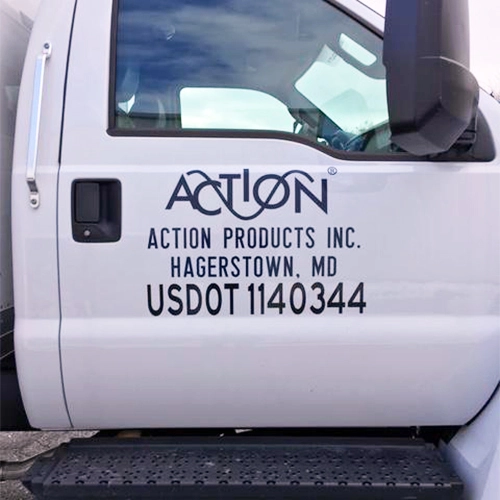 decal of trucking company logo on truck door