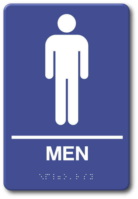 Men Restroom Sign, 6 x 9 Plastic, ADA Tactile II Braille