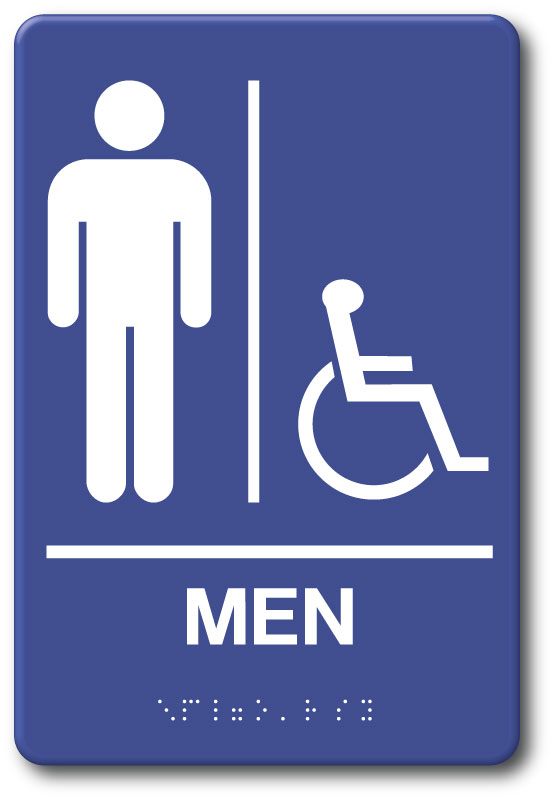 Men Accessible Restroom Sign, 6 x 9 Plastic, ADA Tactile II Braille