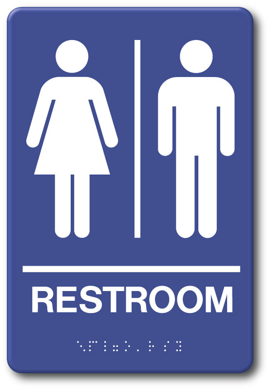 Men Women Restroom Sign, 6 x 9 Plastic, ADA Tactile II Braille