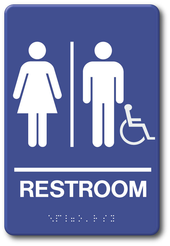 Men Women Accessible Restroom Sign, 6 x 9 Plastic, ADA Tactile II Braille