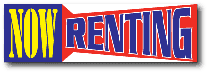 Fun Now Renting Post Now Renting Banner, 3 ft x 10 ft Outdoor Vinyl, Hemmed & Ropes