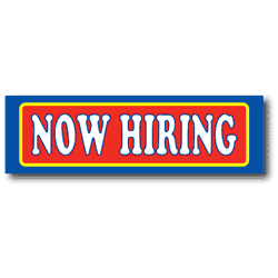 Now Hiring Banner, 3 ft x 10 ft Outdoor Vinyl, Hemmed & Ropes