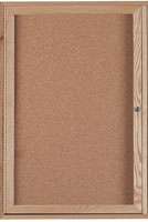 Wood Frame Bulletin Board, 30W x 36H, One Door Lockable, Self-Sealing Natural Cork