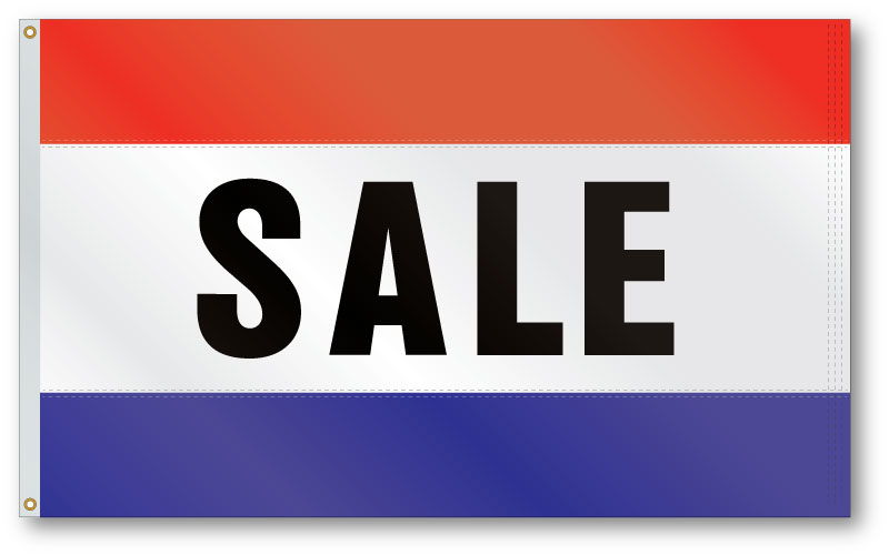 Sale Message Flag, 36 x 60, Three Panels, Red White and Blue, 200 Denier Nylon, Lock Stitch