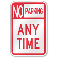 No Parking Header Any Time Sign, Outdoor Reflective Aluminum
