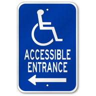 Accessible Entrance Left Arrow Sign, Outdoor Reflective Aluminum