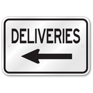 Deliveries Left Arrow Sign, Outdoor Reflective Aluminum