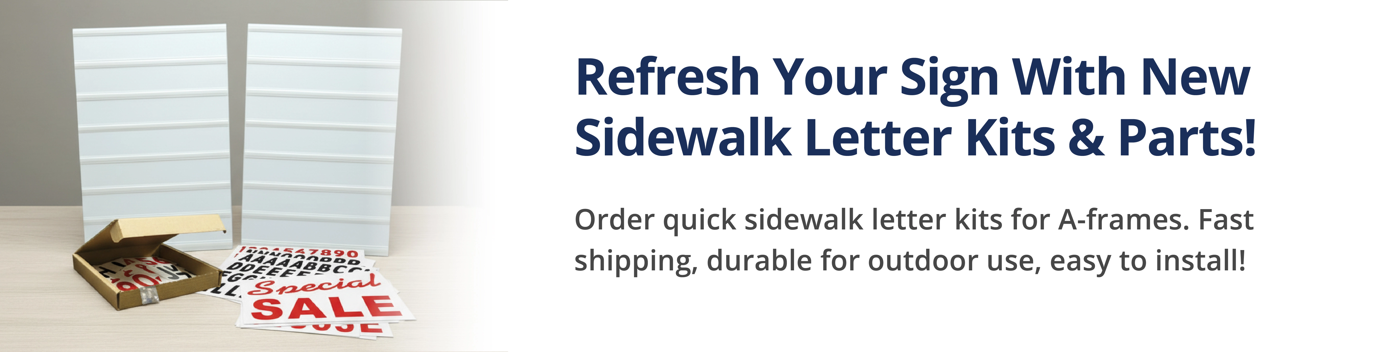 sidewalk sign replacement boards and letter kits displayed