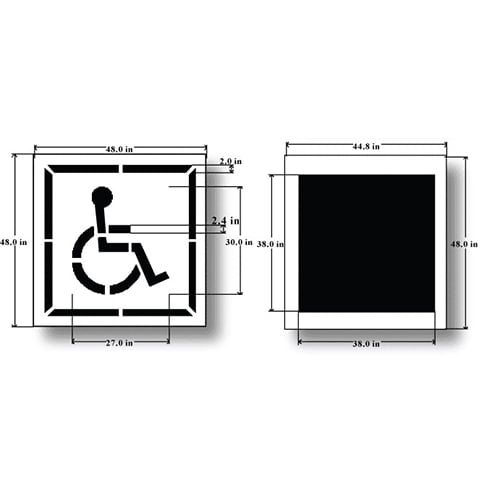 30 inch Handicap Parking Stencil,  42 inch Square Outline, Maxi Thick Plastic