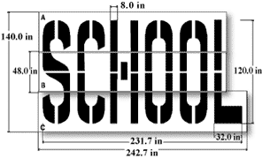 School Stencil Double Lane, Reusable Maxi Thick Plastic, Pavement Marking