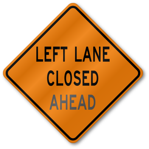Left Lane Closed, W20-5L Traffic, .080" Outdoor Reflective Aluminum, Official