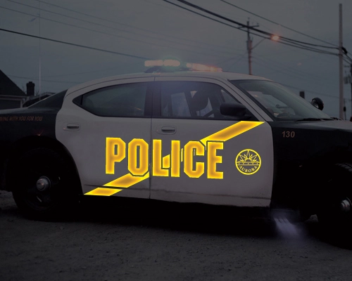 reflective decal on police car
