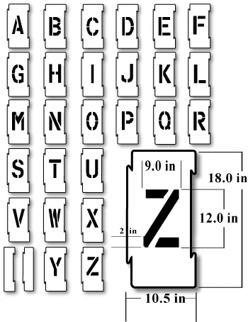 Interlocking Letter Stencil Kit, 12 inch Reusable Semi Rigid Plastic,  Pavement Marking