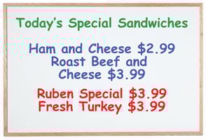 Dry Erase Menu Board, 36W x 24H, Smooth Surface, Mitered & Glued Wood Framed
