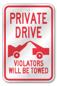 Private Drive Violators Towed Sign, Outdoor Reflective Aluminum