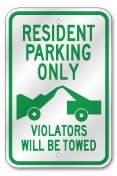 Resident Parking Only Violators Towed Sign, Outdoor Reflective Aluminum