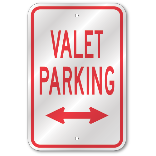 Valet Parking Dual Arrow Sign, Outdoor Reflective Aluminum