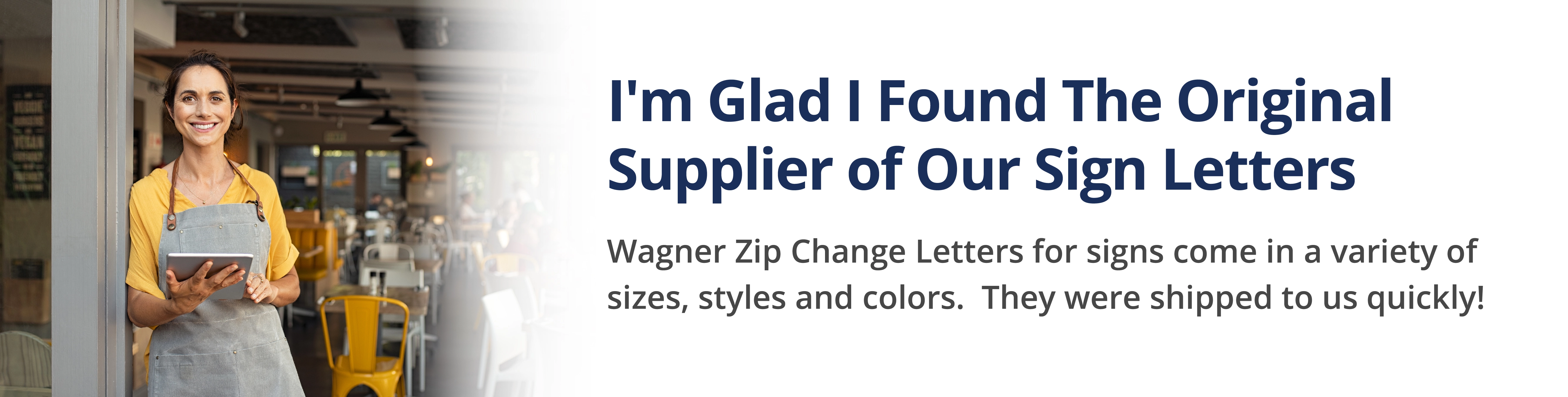 small business owner in city happy she found a supplier of original sign letters