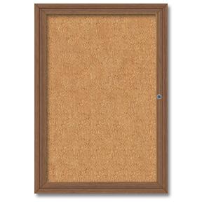 Wood Frame Enclosed Bulletin Board, 24W x 36H, One Door Lockable, Self-Sealing Natural Cork