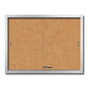 Sliding Door Bulletin Board, 48W x 36H Lockable Tempered Glass, Reinforced Cabinet