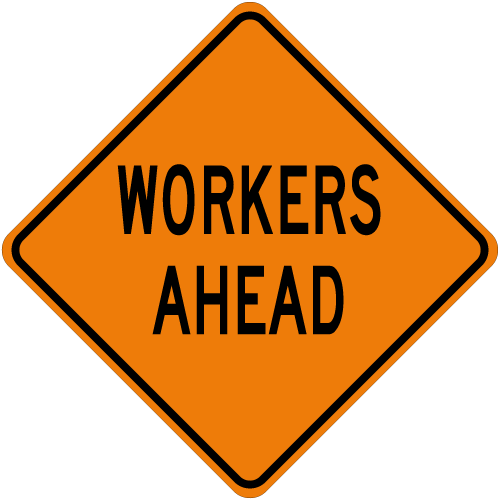 Workers Ahead Roll Up Mesh Sign