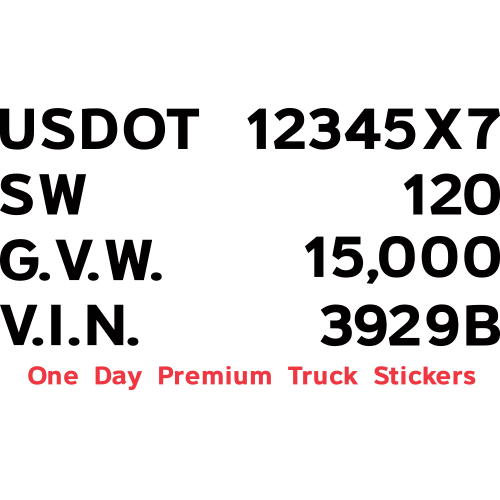 USDOT Truck Cab Number Set With MC GVW VIN VL0706