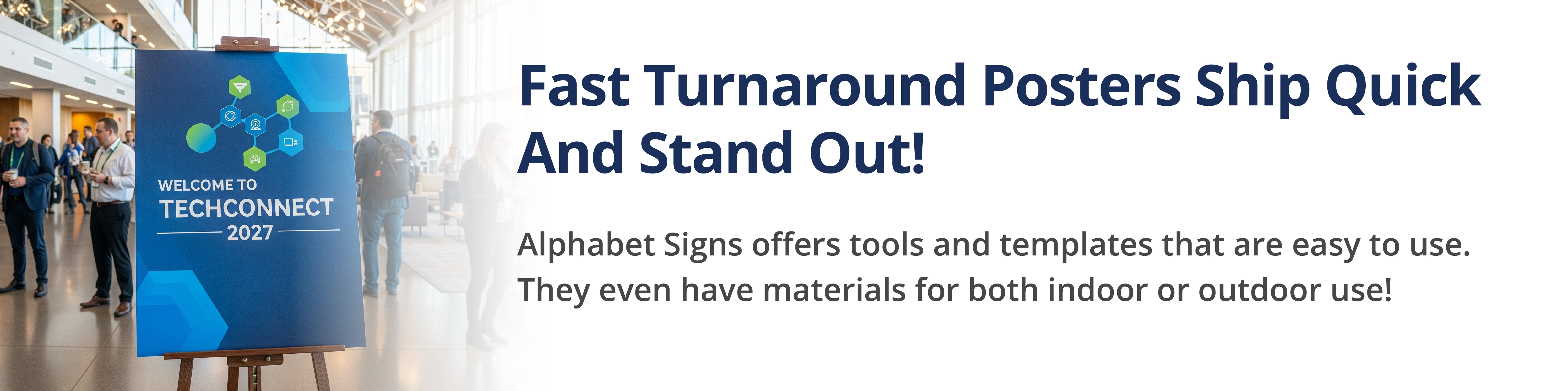 custom sign poster on easle at trade show convention