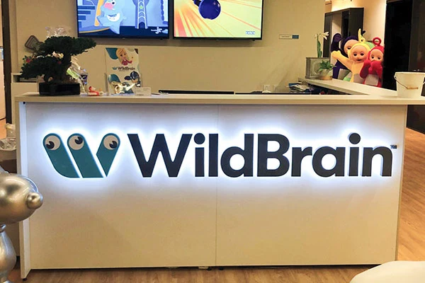 illuminated logo for indoor lobby counter