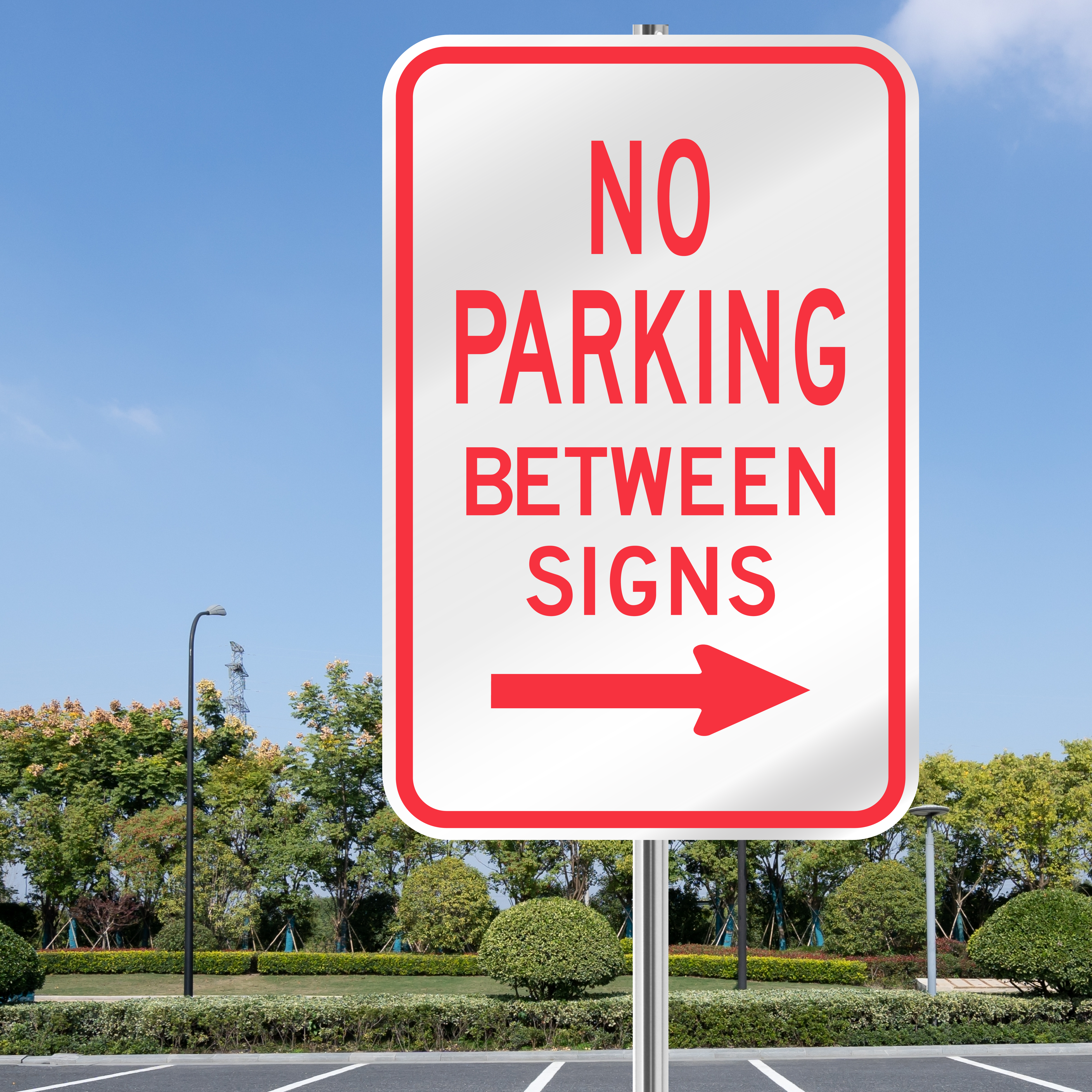 No Parking Between Signs Right Arrow Sign | 3M Reflective Outdoor Quality |  PS02PR42R